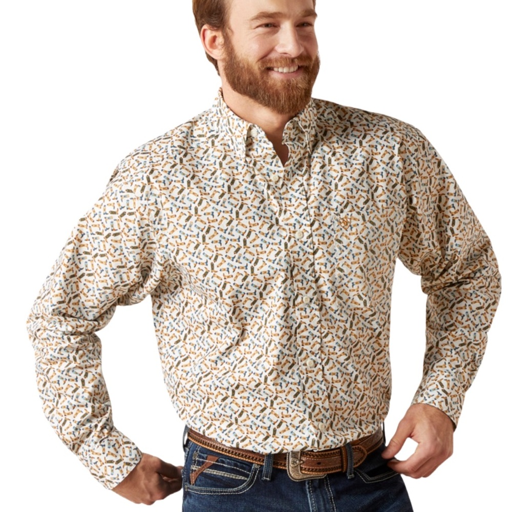 Ariat Mens White Western Cowboy Boots Shirt Gainor Classic Fit Long Sleeves NWT - Picture 1 of 16